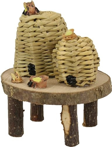 dekoprojekt Krippenzubehör Tisch mit Bienenkörben 7,2 cm