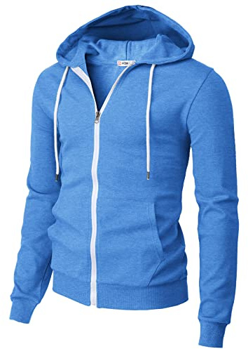 H2H Herren-Kapuzenpullover mit Reißverschluss, leicht, langärmelig, Basic, schmale Passform, Baumwoll-Sweatshirt mit Tasche, Cmohol048-ultramarine, XXX-Large