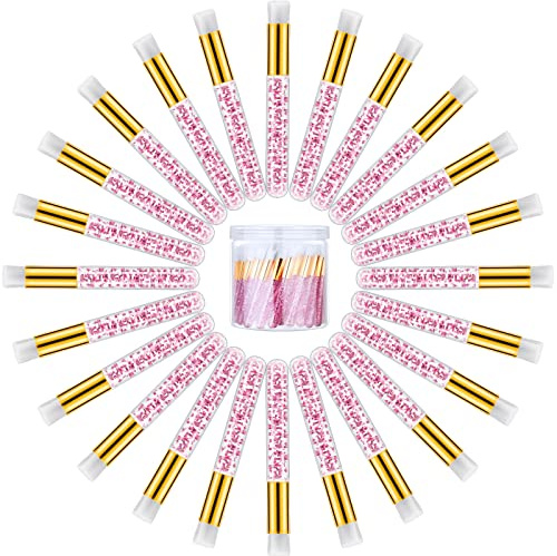 80 Pcs Lash Shampoo Brushes with Container Pink Eyelash Cleaning Bulk Glitter Eyelash Extension Cleansing Crystal Facial Cosmetic Lash Shampoo Brushes Blackhead Removing