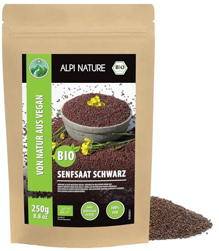 Alpi Nature Graines de Moutarde BIO Noire Brune 250g, bio Graine de Moutarde Brune Noire