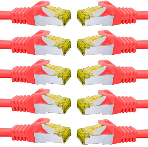 BIGtec LAN Kabel 10 Stück 3m Netzwerkkabel CAT7 Ethernet Internet Patchkabel CAT.7 rot Gigabit doppelt geschirmt Netzwerke Router Switch 2 x Stecker RJ45 kompatibel zu CAT.5 CAT.6 CAT.6a CAT.8