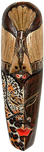 Wogeka - 50 cm Batik Ethno Wand-Maske - im Afrika Style aus Holz als Geschenk-Idee zu Weihnachten Geburtstag Dekoration - Handarbeit Schnitzerei von Bali BATIK02