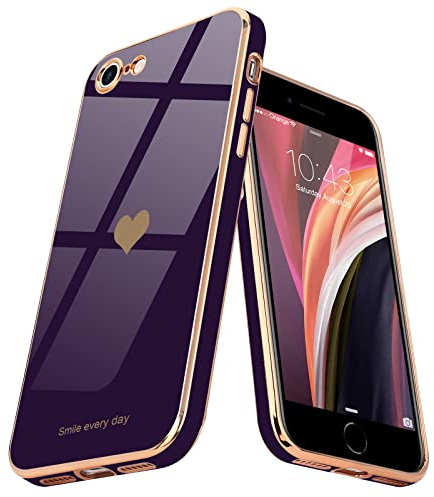 Teageo Hülle für iPhone 7/8/SE2020/2022 Frau Herzmuster, DunklesLila | Mädchen Stilvoll Galvanisierte Schutzhülle Weich TPU Phone Case