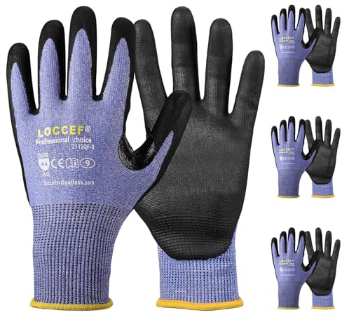 LOCCEF 3 Pairs Safety Work Gloves for Men Women,Touchscreen Compatible, Superior Dexterity,Level 5 Cut Resistant Work Gloves(11/XXL)