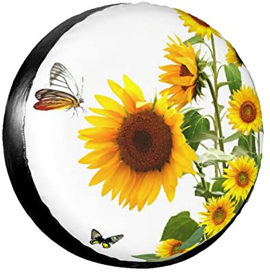 Reifen Schutzhülle Sonnenblume Schmetterling Gelb Grün Blätter Blume Natur Sommer Blume Art.-Nr Wetterfest Reifenschutzhülle Polyester Radabdeckung Für SUV Auto Caravan 16inch