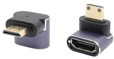 RIIEYOCA Adaptateur Mini HDMI vers HDMI 2.1 90 Degrés - 8K, 48 Gbps Haute Vitesse Extender avec Éclairage LED pour Caméscopes et Caméscopes
