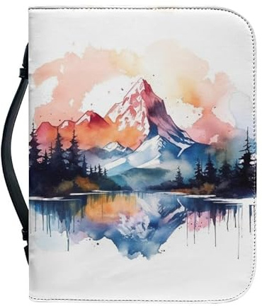 Kuiaobaty Aquarell-Bergdruck Buchhüllen für Romane, Notizbücher, weißer Reißverschluss staubdichter Bücherrucksack, Buchhülle 30,5 x 22,9 x 6,1 cm