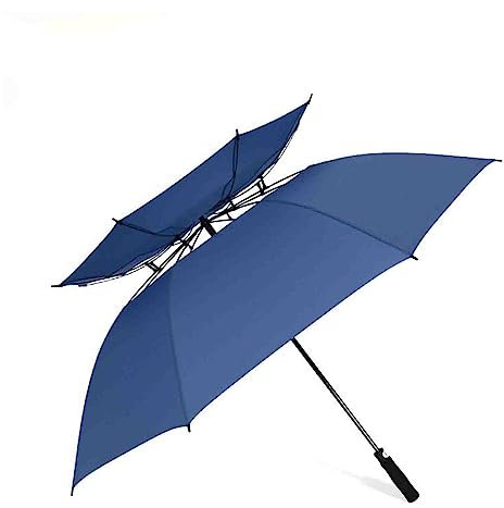 PRUJOY 54 Zoll extra großer Golfschirm, automatisch zu öffnender Reise-Regenschirm mit winddichtem, wasserabweisendem Doppeldach für 2–3 Männer (Blue)