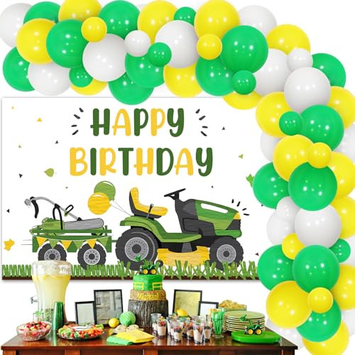 Sursurprise Rasenmäher Geburtstag Party Dekorationen, Rasenmäher Geburtstag Hintergrund Traktor Ballon Girlande Bogen Kit für Bauernhof Bauernhof Party Supplies