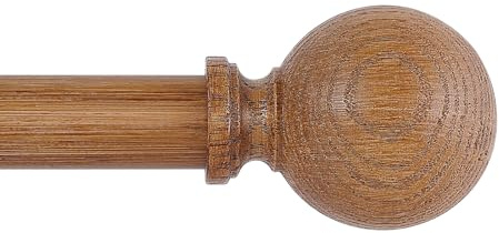 HTZON Brown Wood Grain Ball Adjustable Curtain Rods, 36-88 Heavy Duty, Farmhouse Rustic Single Window Curtain Rods, Indoor/Outdoor, Iron with Imitation Wood Grain Finish