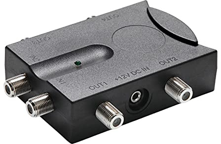 Irfora Amplificatore TV bidirezionale, 2 ingressi, amplificatore di segnale TV a 4 uscite, splitter di segnale TV a basso rumore, amplificatore di segnale antenna con percorso inverso per interni