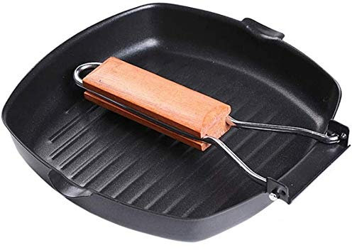 OQHAIR Mango Plegable Sartén Cuadrada Antiadherente Sartén Sartén Sartén Plancha Sartén, Sartén De Hierro Antiadherente Sartén, Sartén Cuadrada Steak-20 x 20 cm (24 x 24 cm)
