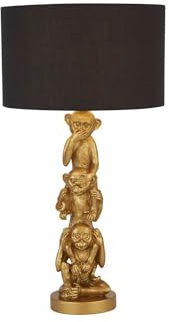 Licht-Erlebnisse Tischleuchte Stoff Resin Affen 51,5 cm hoch E27 in Gold Schwarz Modern dekorative Tischlampe Wohnzimmer Nachttischlampe Schlafzimmer