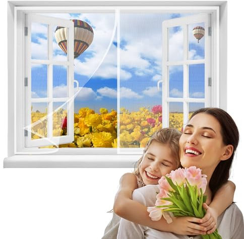 Magnet Fliegengitter,115x115cmInsektengitter balkonFensterMagnetische Adsorption Balkon fliegengitter Fenster ist Ideal für die BalkonFenster TerrassenFenster (Weiß)