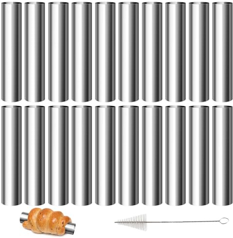 TETEWEVER 21 PCS Cannoli Molde Tubos, Cannoli Tubes Inoxidable 12 x 2 cm con Cepillo de Limpieza Antiadherente Molde Croissant