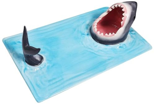 LKUOU Shark Sushi Plate,Sushi Boat,Sushi Tray,Creative Shark Ceramic Sushi Plate with Soy Sauce Bowl and Chopstick Holder