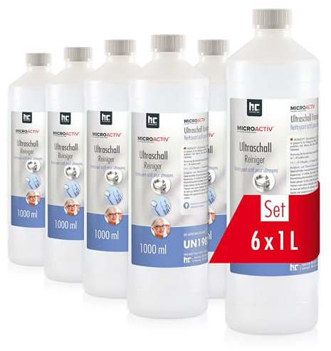 Microactiv Nettoyant Ultrason 6 x 1 L - Détergent Universel pour Bain à Ultrasons - Lunettes, Bijoux, Prothèses Dentaires, Métaux, Plastique