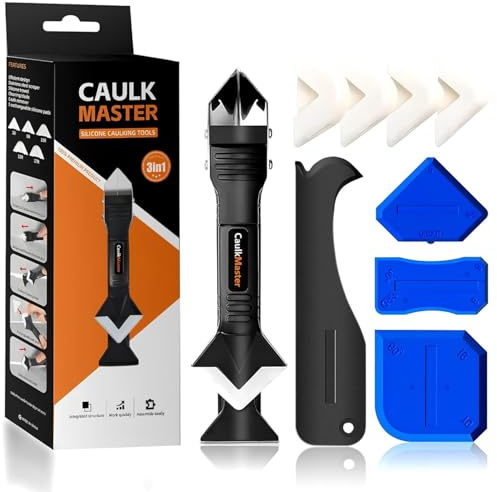 Silicone Caulking Tools 3 in 1, Sealant Finishing Tool with Grout Remove Scraper, Caulk Remover and Angle Scraper Glass Glue for Bathroom, Kitchen, Sink, Shower, Tile and Window Sealing