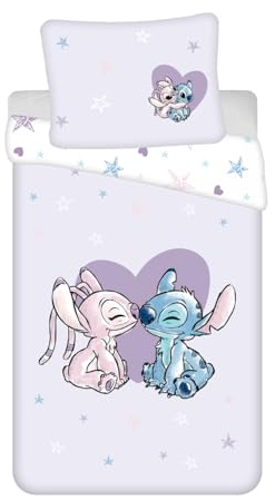 Lilo and Stitch Bettwäsche-Set, Cartoon, 140 x 200 cm + 70 x 90 cm, 1 Spannbetttuch, 1 Kissenüberzug, 1 Betttuch, Katoen, 10 Stück