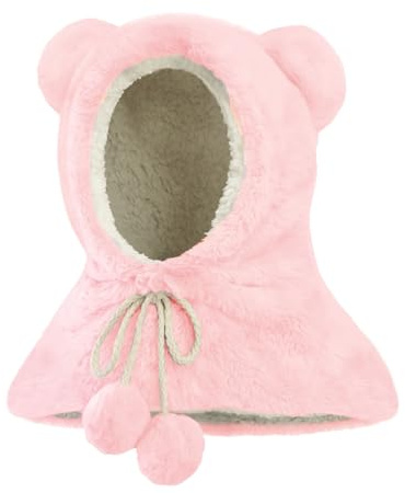 JFAN Chapeau Echarpe Enfant Hiver Cagoule Enfants Bonnet Fille Garçon 2 en 1 Chaud Cache Oreilles Chapeaux Tricoté Enfant Cagoule Balaclava pour 3-12 Ans,Rose