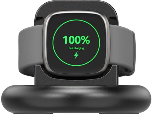 USB C Charger Dock for Fitbit Sense/Sense 2/Versa 4/Versa 3,Upgraded Magnetic Watch Charger Stand with Charging Cable,US B C Charge r Replacement Accessories for Fitbit Charger,Black(USB_C)