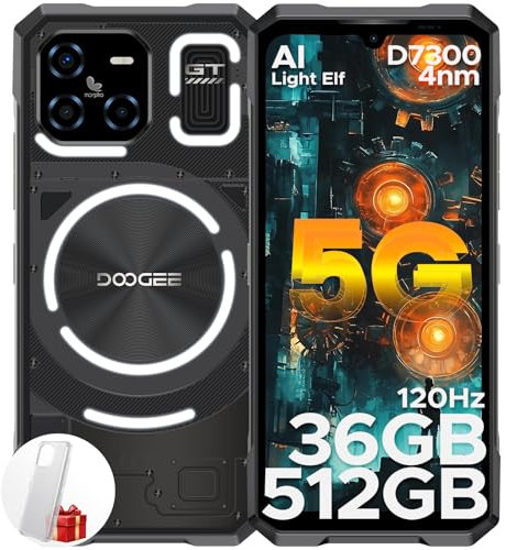 DOOGEE Blade GT Ultra 2025 Rugged Smartphone 5G, LED Light Effect, 36GB+512GB LPDDR5 Rugged Phone, Dimensity D7300, 120Hz 6.72, 100MP AI Camera 10.5mm Ultra-thin Android 14 Mobile Phones, WIFI6/NFC