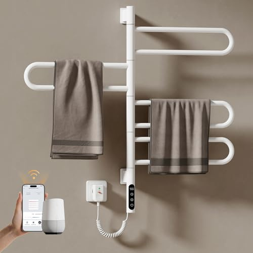 EMKE Handtuchheizkörper Elektrisch 78 x 43 cm, WiFi Smart Thermostat elektrischer Badheizkörper, 180° Drehung Handtuchwärmer Elektrisch für Alexa und Google Home und APP Weiß 130W