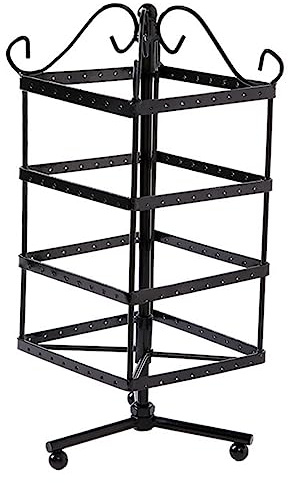 TOGEVAL Estante De Exhibición Giratorio Cuadrado Soporte De Joyería Hierro Negro Soporte Para Pendientes Almacenamiento Tocador Uso Doméstico