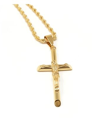 Lifetime Bling 14K Gold Cross Crucifix Necklace Pendant Charm with 3MM Rope Chain Gift for Men Women Husband Wife Baptism Religious w/real strong Solid Clasp Fashion Jewelry (20)