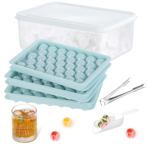 3 Cubetti Ghiaccio - Ghiaccio per Cocktail - Cubetti Ghiaccio in Silicone, PP-Kunststoff, 2 cm x 99 Runde Eiswürfel, con Contenitore, Pinza e Paletta, per Birra, Cocktail, Caffè, Whisky e Altro