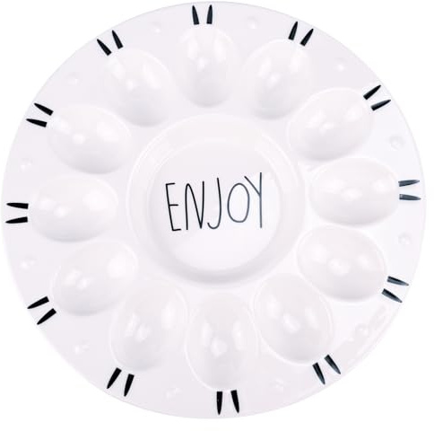 ZYDYRX Weiße Keramik Eier-Serviertablett Eierplatte für Halbe Eier Deviled Eggs Dish Eierhalter Eierteller Eierbecher Eierablage Ostereier-Tablett für Fleischbällchen Garnelen Paste 26 cm