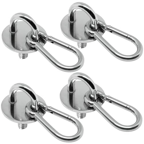 PRIOstål Öljettplatta gängplatta – 4 x ögonplatta med gängstift 35 x 20 mm + 4 x karbinhakar 5 x 50 mm väggkrok takkrok för upphängning för solsegel boxningssäck rostfritt stål