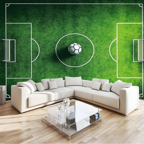Fotomurales 200 x 140 cm Papel pintado Campo de fútbol con hierba verde decoración Pared decorativos Murales Póster Gigante de Pared Personalizado 3D Para Salón o Dormitorio Verde