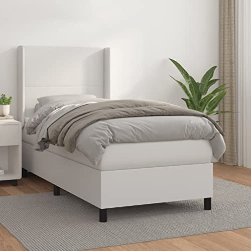 Iiaky Boxspringbett mit Matratze Weiß 100x200 cm Kunstleder Bett Mit Bettkasten Bett Boxspringbett Betten Boxspringbett Mit Matratzeer // 3132364