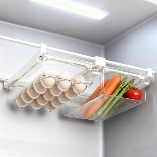 Kühlschrank Organizer, Tutamaz 2Pcs Fridge Organizer und Kühlschrank Organizer Set Schublade Praktischer Küchen Organizer für Eieraufbewahrung und Aufbewahrungsboxen (Eier+Gemüse)