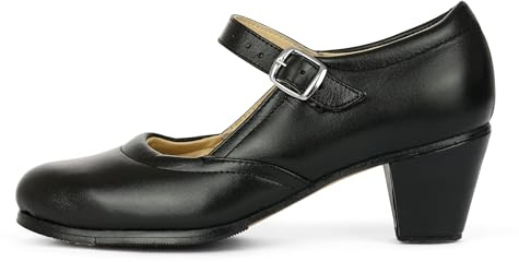 Lucero 150 Women's Folklorico Shoes with Nails, 6 cm Heel, Leather, 7 US, 24 MX, Black