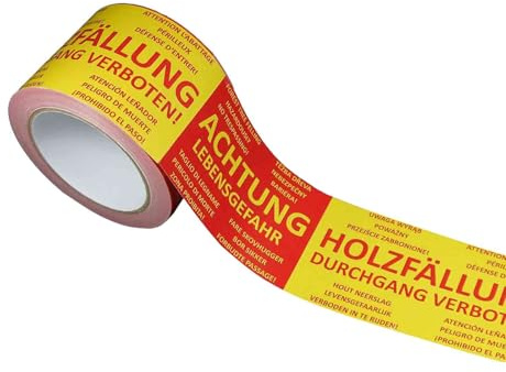 Absperrband Achtung Holzfällung International Deutsch mit 8 Übersetzungen Warnband Forstarbeiten