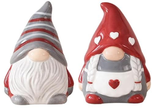 Lindos saleros y pimenteros de gnomos, juego de coctelera de cerámica sellada de 2 piezas para el día de San Valentín, decoración de mesa de Navidad