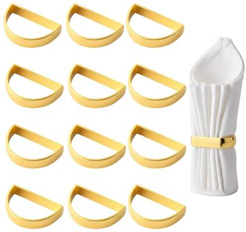 Serviettenringe Gold, 12 Stück Halbkreis Serviettenringe, Elegante Tischdekoration für Feste, Hochzeiten und Dinnerpartys, 3 x 4,5 x 0,8 cm