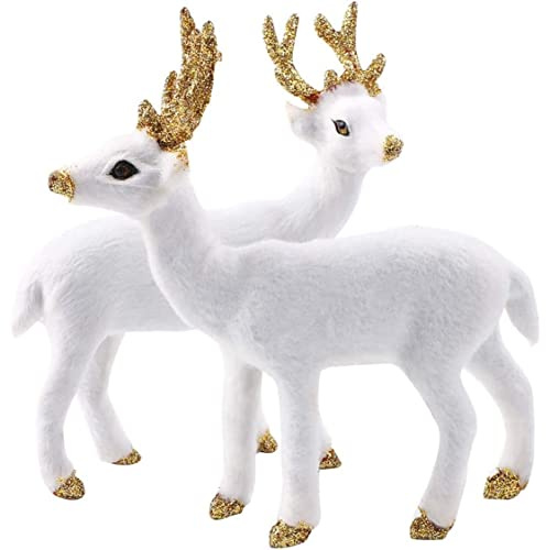 Figure di animali natalizi 2 pezzi 5, 91x5, 91 pollici Simulazione di renna bianca Realistica decorazione di cervo in piedi per la casa di Natale Bomboniere Forniture Figure di animali, Renna