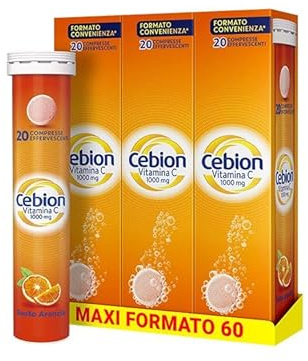Cebion Vitamina C 1000 mg Effervescente Arancia, Supporta il Sistema Immunitario1 e il Metabolismo Energetico2, 60 Compresse, Integratore Alimentare + sacca da palestra