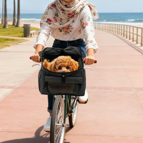 Hundcykelkorg, vikbar cykelhusdjursväska 7,5 kg, 5-punkts bältefäste, andningsaktiv och rivtålig, ryggsäcksbärfunktion, hundcykelkorg med två sidofickor – grå