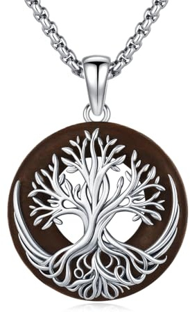 REDSUN Collana con ciondolo a forma di albero della vita in argento Sterling 925, in ebano naturale, gioielli per uomini, donne, amici