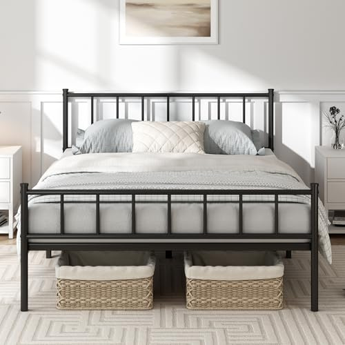 CozyLiving Black 5ft Finn Metal Bed Frame — Straight Headboard & Footboard with Slatted Base for Minimalist Bedroom Style