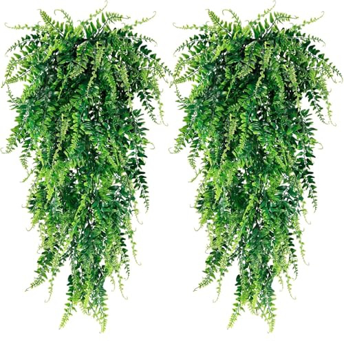 Novastream 2 Pcs (Not Pot) Hanging Plant, Artificial Plants, Fake Trailing Plant, Fake Ferns Faux Persian for Indoor & Outdoor, Garden, Balcony, Farmhouse, Wedding Arch, Jungle, Beach, Birthday Party