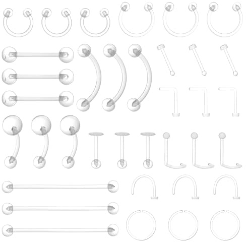 Neyauo 36 Stück Piercing Retainer, Nasenring Plastic Lippenpiercing | Flexibel Hufeisen Septum, Acryl Nasenstecker, für Op Brustwarzen, Zunge, Augenbrauen, Bauchnabel