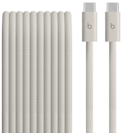 Cavo Beats intrecciato da 240 W, da USB-C a USB-C, per ricarica rapida, resistente e antigroviglio, compatibile con dispositivi Apple e Android (3 m) – Grigio guizzo