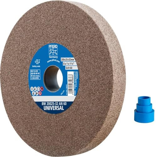 PFERD Schleifbockscheibe UNIVERSAL, 200x25x32mm, A60, 39008441 – Harte Schleifscheibe für universelle Schleifaufgaben, mit Reduzierhülsen (25/20/16mm)