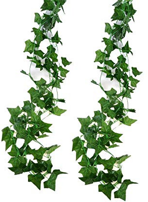 Jandrun 2 Stück Efeugirlande Künstlich Hängende Rebe 2.5M 56 Stücke Blätter Efeu Efeuranke Kunstblumen für Hochzeit Party Garten Festival Dekorationen