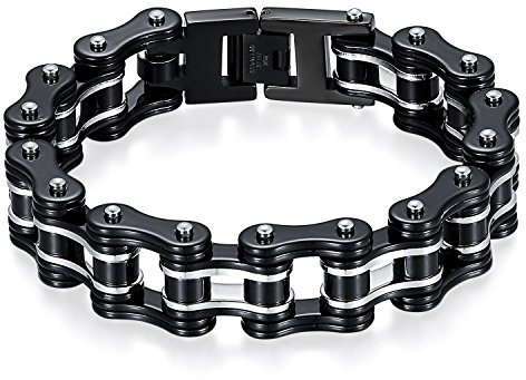 JewelryWe Schmuck Herren Biker Kette Armband, Groß Schwer Hochglanz Poliert Fahrradkette Motorradkette Armkette Armreif aus Edelstahl, 5 Verschiedene Modellen
